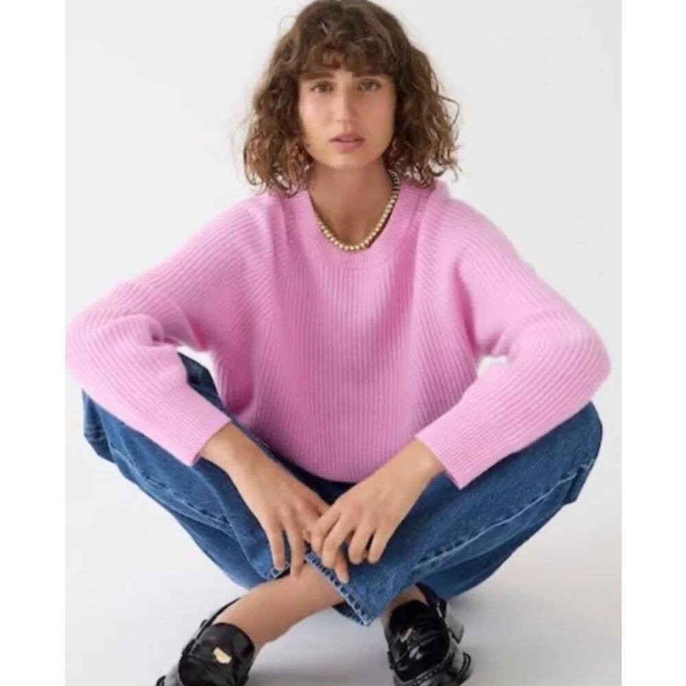 J. Crew 100% Cashmere Ribbed Oversized Crewneck Sweater Chunky Knit Cozy Preppy